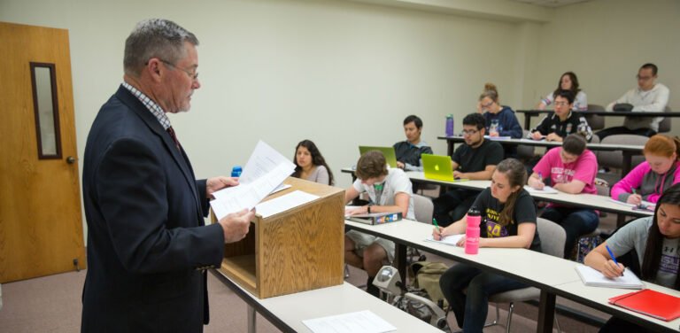 HSU students taking exam at school of management