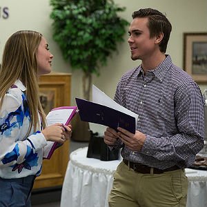 Business students sharing ideas at HSU event