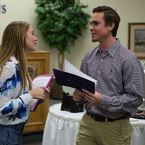 Business students sharing ideas at HSU event