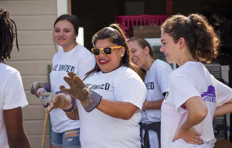 Group of HSU students meeting for outdoor community service activity