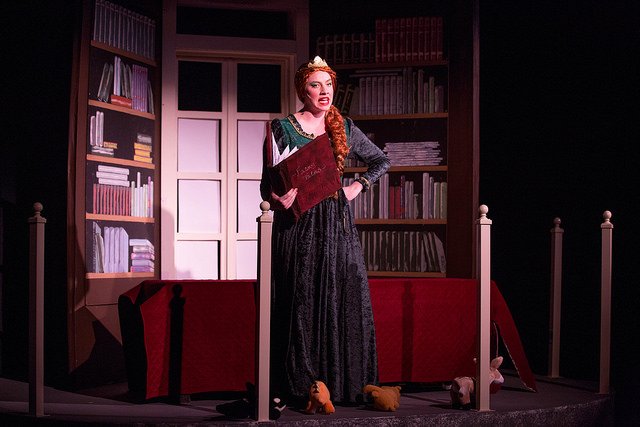 HSU Theater Program student dressed in costume delivering a monologue