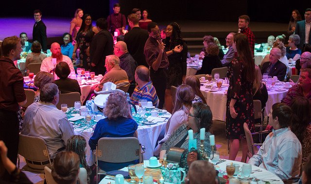 HSU theater students performing in the aisles of the audience seats