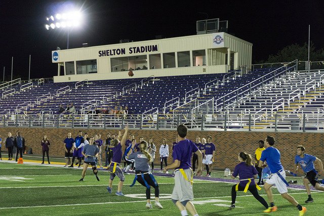 HSU students playing flag football at Shelton Stadium