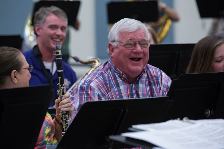 HSU band members laughing.