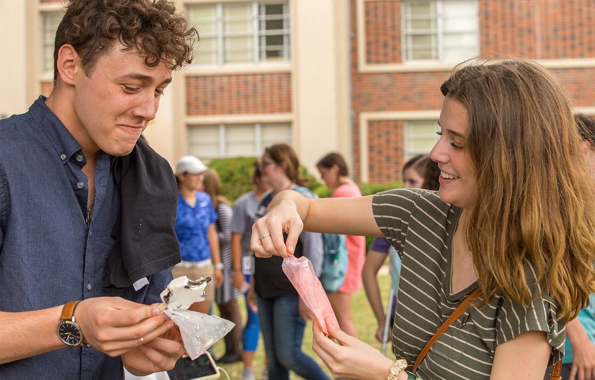 two HSU students enjoying ice cream on campus