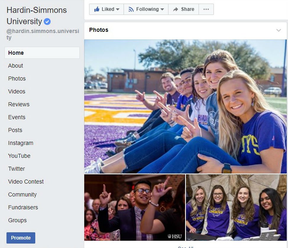 snippet of HSU Facebook page featuring collage of students giving the school sign