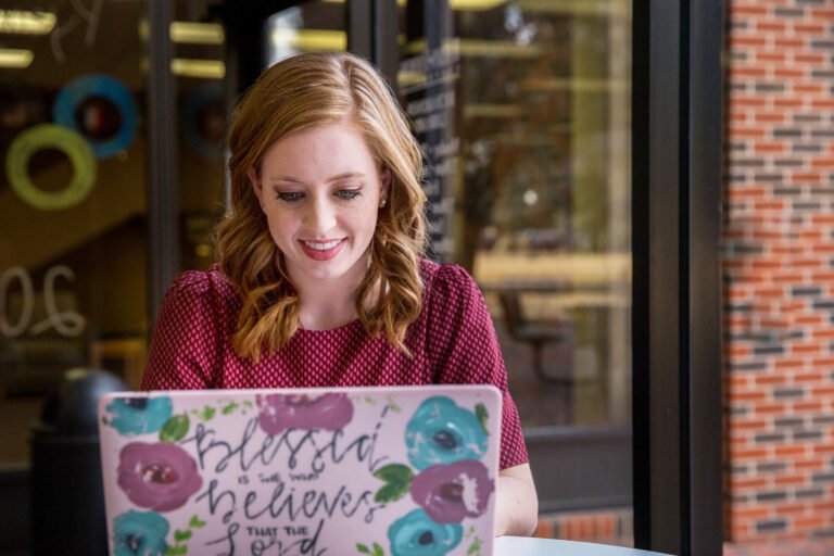 Photo of student using laptop.