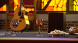 communion set on a table in church