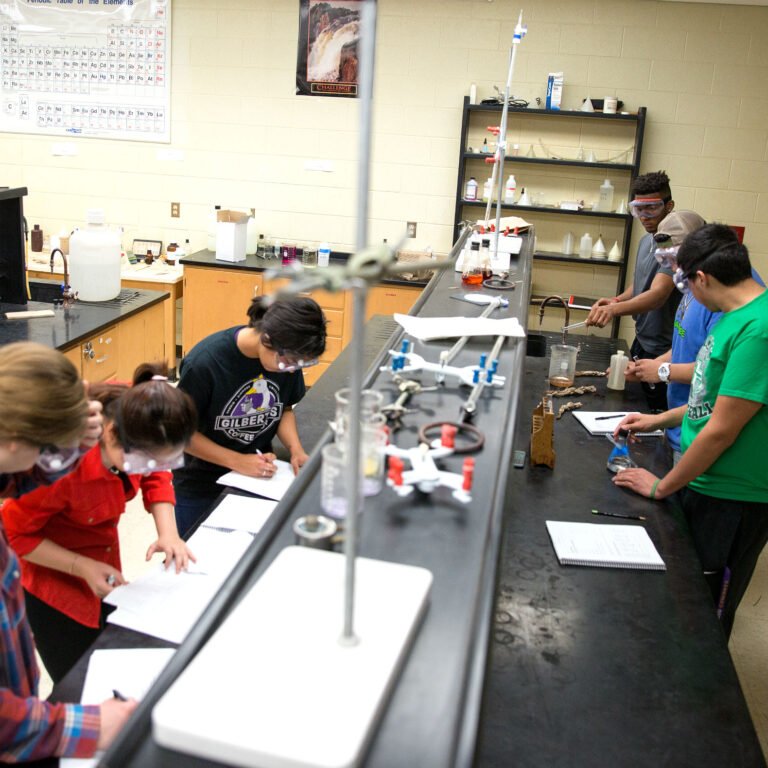 Photo of student doing lab exercises in lab room.