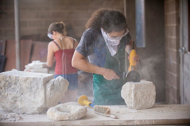 HSU students creating sculptures in class