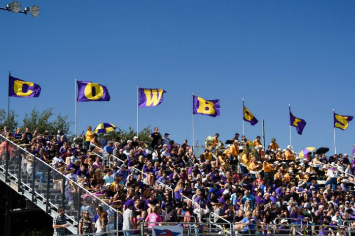 Photo of Cowboy banners at a football game.