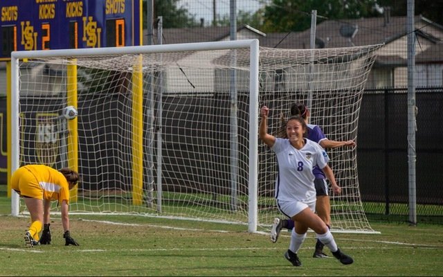 Taylor Bernal celebrates after a successful goal against UMHB on Sunday