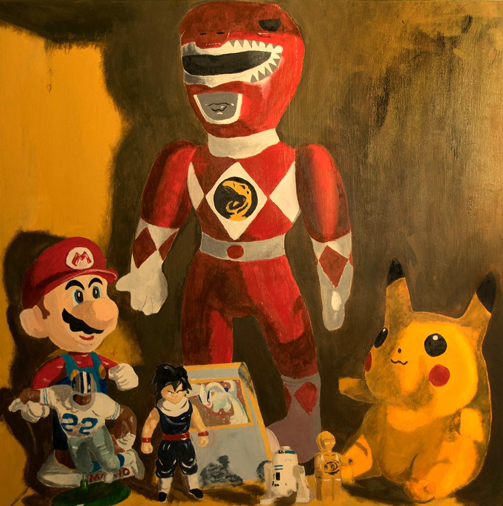 Student painting of toys for art show.