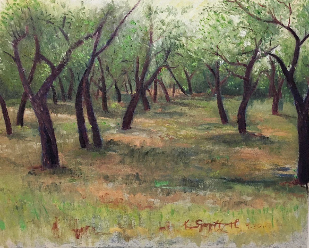 Student painting of trees for art show.
