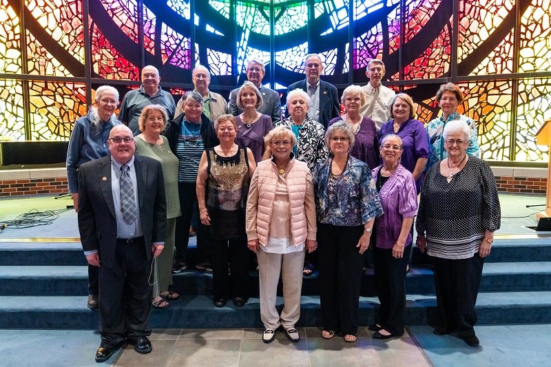 Attendees of the 2019 Golden Reunion festivities attend chapel in Logsdon Chapel.