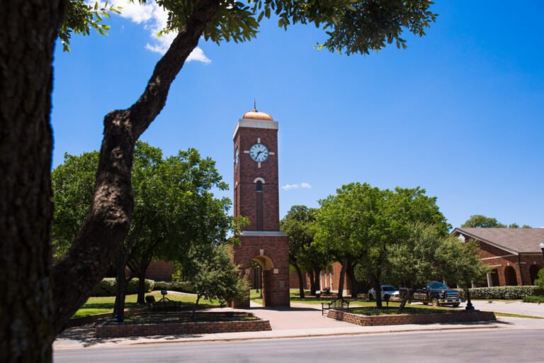 The clock tower on HSU's campus.