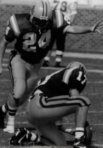 Ogelsby kicks off an HSU football game in 1993.