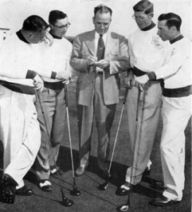 From left to right: Jackie Clark, Tommy Hale, Coach Bill Ledbetter, Joe Black, and Arlyn Scott in 1953