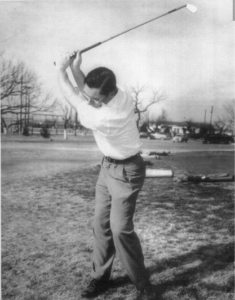 Tommy Hale swings his golf club in 1952.