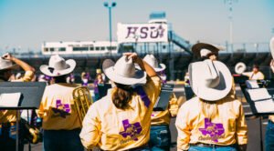 During Homecoming, the World-Famous Cowboy Band performed at the Friday Night Festival, the tailgate, the Homecoming game, and during HSU’s Family Worship Service.