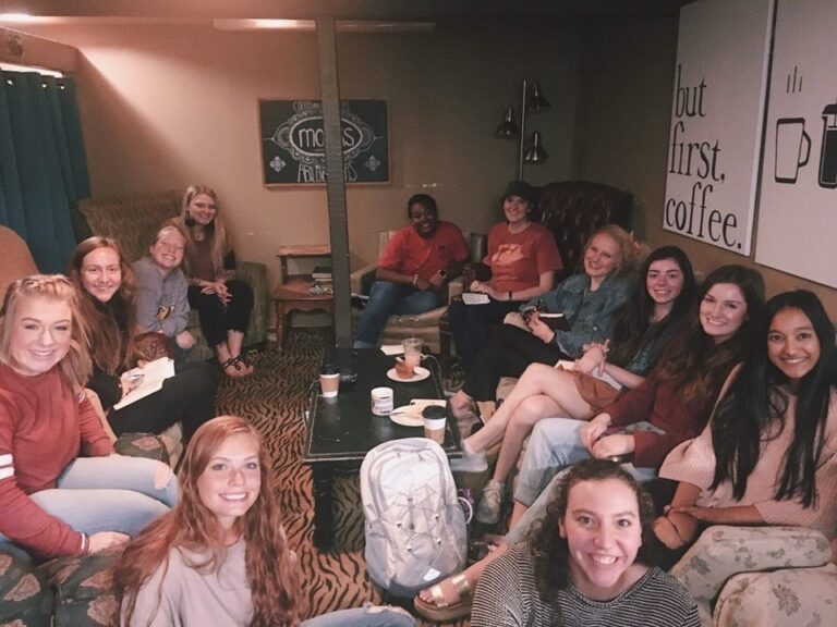 Woven women's ministry enjoys a Bible study and coffee at Monk's.