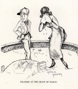 In 1920, HSU student Mamie Turner memorialized Dam-It in a cartoon that was published in the school’s yearbook, The Bronco.