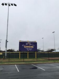 The new lights at the softball field.