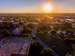 The sun rises over the Hardin-Simmons campus.