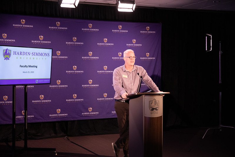 Dr. Scott Hamm delivers updates to other faculty via online conference.