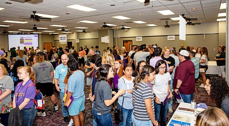 New students and parents gather at Cowboy Connect.