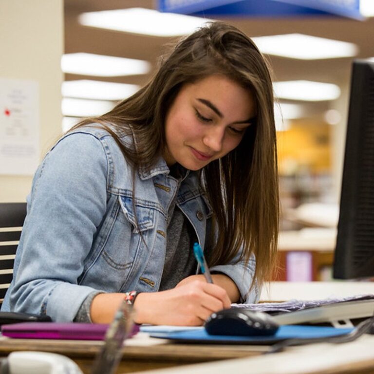 A female student works on homework