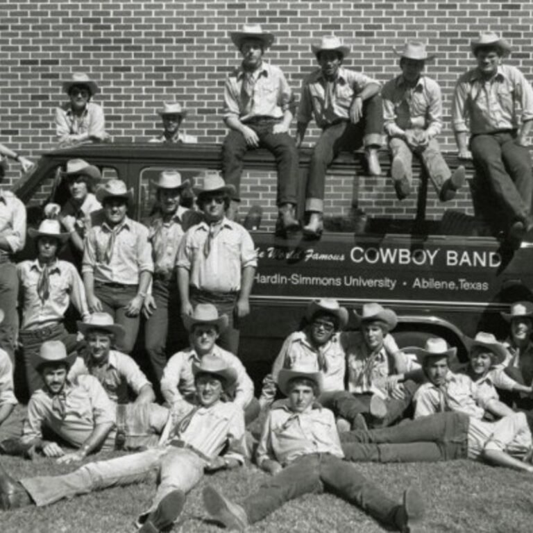 A black & white photo of the Cowboy Band from long ago.
