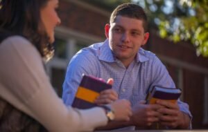 Two students talking.