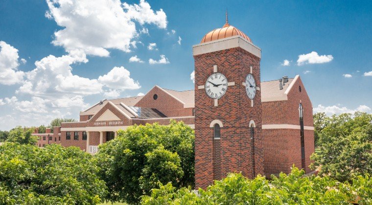 The clock tower on campus.