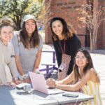 Female students outside the library