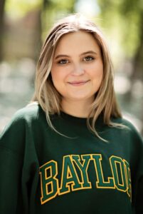 Elyssa Davis wearing a Baylor sweatshirt