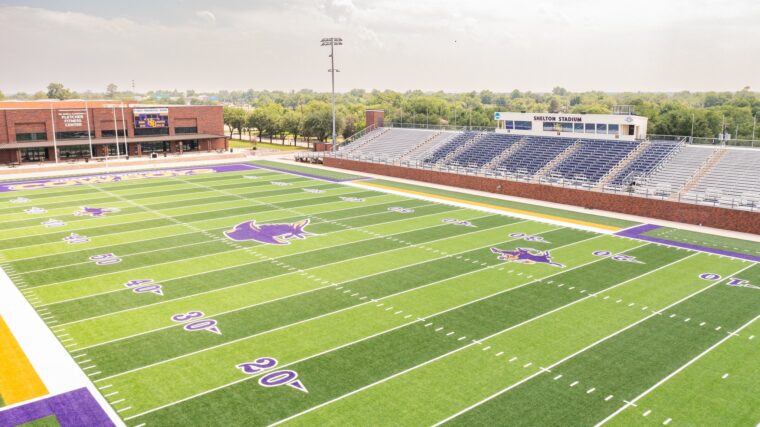 The new turf at Shelton Stadium.