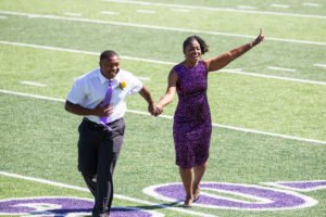 Zorian with his mother Stacey Burley, celebrating.