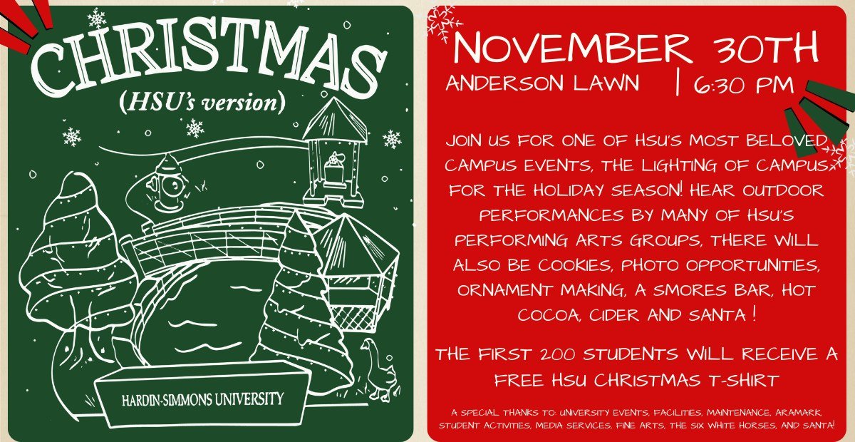 A graphic advertising the upcoming Christmas party on campus. 