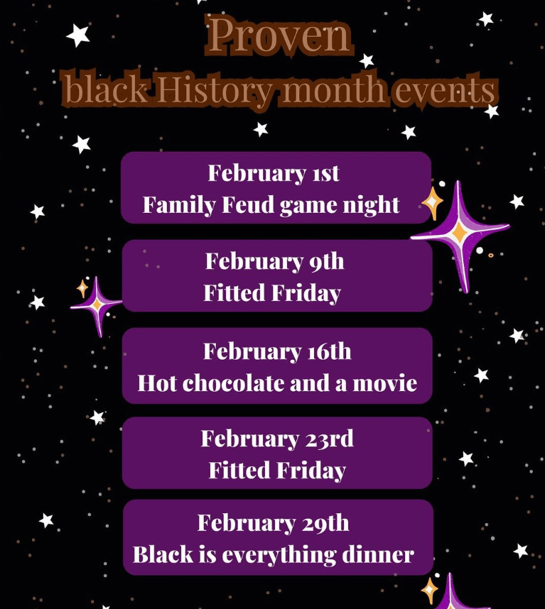 A graphic that lists the events hosted by Proven. 