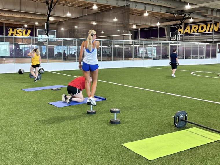 Raylee Bevill is a junior exercise science major who leads the BURN class at the Fitness Center.