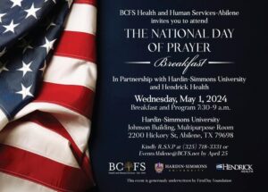 National Day of Prayer invite for May 1, 2024 at Hardin-Simmons University.
