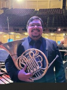 Jeremy Chabarria with his horn.