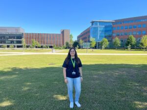 Anne stands in front of Augusta University.