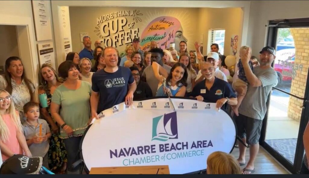 Perfect Blend Coffee Company's ribbon cutting with the Navarre Chamber of Commerce.