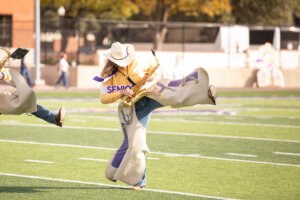Kate Voss performs on the field with Hardin-Simmons University’s world-famous Cowboy Band, a hallmark of HSU tradition known for its signature sound, Western heritage, and multigenerational alumni involvement.