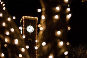 HSU's Clocktower with Christmas Lights