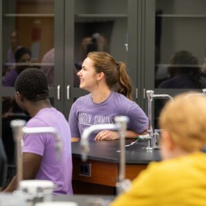 Biology Class, Girl listening to teacher