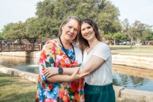 Moira and Jennifer Plantier - mom and daughter duo at the hsu pond